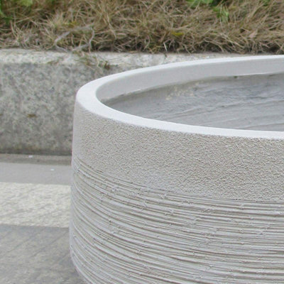 IDEALIST™ 12 Inch Bowl Planter, Large Bonsai Pot, Ribbed Beige Reinforced Stone Shallow Planter, Outdoor Plant Pot D31 H12 cm, 9L