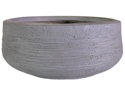 IDEALIST 12 Inch Bowl Planter, Large Bonsai Pot, Ribbed Grey Concrete Effect Shallow Planter, Outdoor Plant Pot D31 H12 cm, 9L