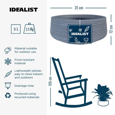 IDEALIST™ 12 Inch Bowl Planter Large Bonsai Pot, Ribbed Grey Reinforced Stone Garden Shallow Planter, Outdoor Plant Pot D31 H12 cm