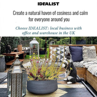 IDEALIST™ 12 Inch Bowl Planter Large Bonsai Pot, Ribbed Grey Reinforced Stone Garden Shallow Planter, Outdoor Plant Pot D31 H12 cm