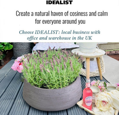 IDEALIST™ 12 Inch Bowl Planter, Ribbed Grey Reinforced Stone Shallow Planter, Large Bonsai Pot, Outdoor Plant Pot D31 H12 cm, 9L