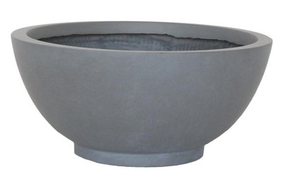 IDEALIST™ 13.8 Inch Bowl Planter, Large Bonsai Pot, Light Grey Reinforced Stone Garden Shallow Planter D35 H16 cm, 16L