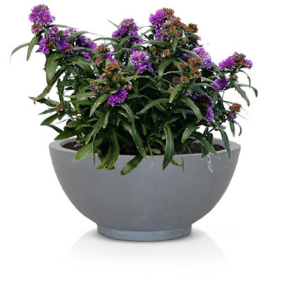 IDEALIST™ 13.8 Inch Bowl Planter, Light Grey Reinforced Stone Garden Shallow Planter, Large Bonsai Pot D35 H16 cm, 16L