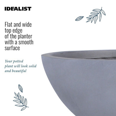 IDEALIST™ 13.8 Inch Bowl Planter, Light Grey Reinforced Stone Garden Shallow Planter, Large Bonsai Pot D35 H16 cm, 16L