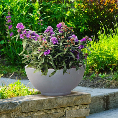 IDEALIST™ 13.8 Inch Bowl Planter, Light Grey Reinforced Stone Garden Shallow Planter, Large Bonsai Pot D35 H16 cm, 16L