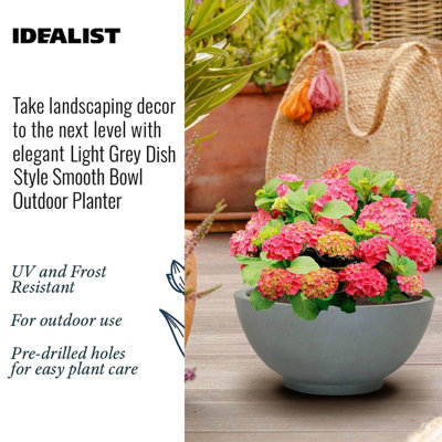IDEALIST™ 17.7 Inch Bowl Planter, Light Grey Reinforced Stone Garden Shallow Planter, Large Bonsai Pot D45 H20 cm, 32L
