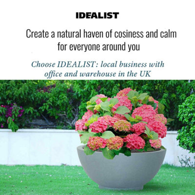 IDEALIST™ 17.7 Inch Bowl Planter, Light Grey Reinforced Stone Garden Shallow Planter, Large Bonsai Pot D45 H20 cm, 32L