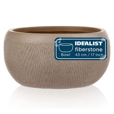 IDEALIST™ 17 Inches Bowl Planter, Taupe Mesh Reinforced Stone Large Shallow Planter, Outdoor Plant Pot D43 H21 cm, 27L