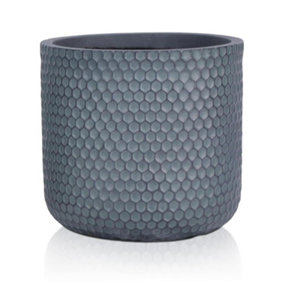 IDEALIST™ 19.5cm Small Round Planter,  Honeycomb Slate Grey Reinforced Stone Cylinder Outdoor Plant Pot D19.5 H19 cm, 6L