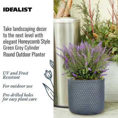IDEALIST™ 19.5cm Small Round Planter,  Honeycomb Slate Grey Reinforced Stone Cylinder Outdoor Plant Pot D19.5 H19 cm, 6L