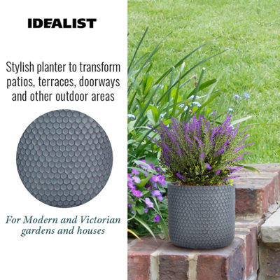 IDEALIST™ 19.5cm Small Round Planter,  Honeycomb Slate Grey Reinforced Stone Cylinder Outdoor Plant Pot D19.5 H19 cm, 6L