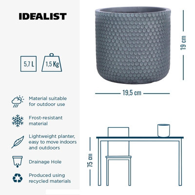 IDEALIST™ 19.5cm Small Round Planter,  Honeycomb Slate Grey Reinforced Stone Cylinder Outdoor Plant Pot D19.5 H19 cm, 6L