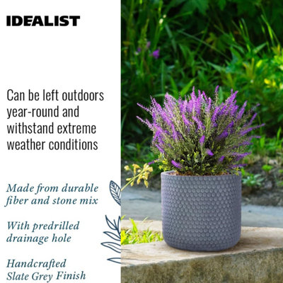 IDEALIST™ 19.5cm Small Round Planter,  Honeycomb Slate Grey Reinforced Stone Cylinder Outdoor Plant Pot D19.5 H19 cm, 6L