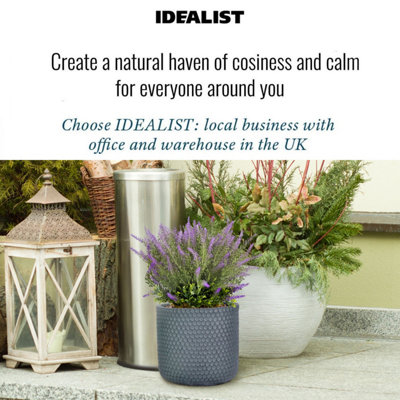 IDEALIST™ 19.5cm Small Round Planter,  Honeycomb Slate Grey Reinforced Stone Cylinder Outdoor Plant Pot D19.5 H19 cm, 6L
