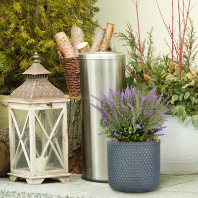 IDEALIST™ 19.5cm Small Round Planter,  Honeycomb Slate Grey Reinforced Stone Cylinder Outdoor Plant Pot D19.5 H19 cm, 6L