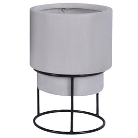 IDEALIST 24cm Indoor Plant Pot, White Concrete Effect Round Planter on Detachable Metal Stand D24 H35 cm, 5L