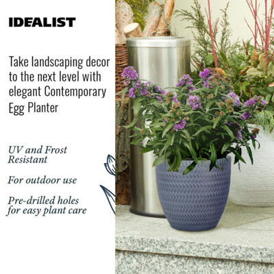 IDEALIST™ 24cm Round Planter, Grey Reinforced Stone Outdoor Plant Pot D24 H23 cm, 10L