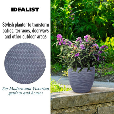 IDEALIST™ 24cm Round Planter, Grey Reinforced Stone Outdoor Plant Pot D24 H23 cm, 10L