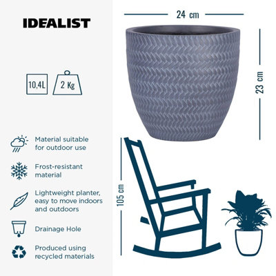 IDEALIST™ 24cm Round Planter, Grey Reinforced Stone Outdoor Plant Pot D24 H23 cm, 10L