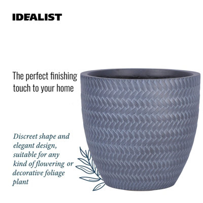 IDEALIST™ 24cm Round Planter, Grey Reinforced Stone Outdoor Plant Pot D24 H23 cm, 10L