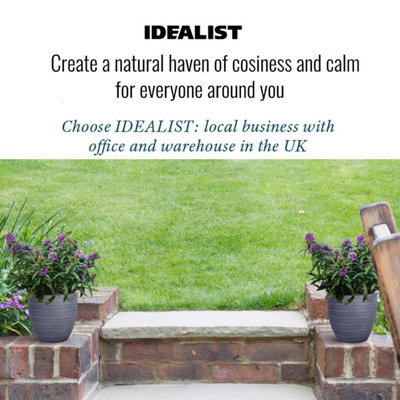 IDEALIST™ 24cm Round Planter, Grey Reinforced Stone Outdoor Plant Pot D24 H23 cm, 10L