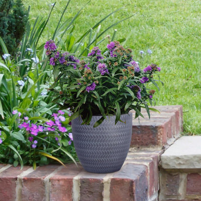 IDEALIST™ 24cm Round Planter, Grey Reinforced Stone Outdoor Plant Pot D24 H23 cm, 10L
