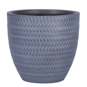 IDEALIST™ 24cm Small Round Planter, Plaited Grey Reinforced Stone Outdoor Plant Pot D24 H23 cm, 10L