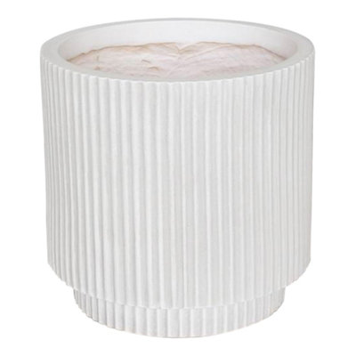 IDEALIST 24cm Small Round Planter, Ribbed White Concrete Effect Cylinder Outdoor Plant Pot D24 H24 cm, 7.6L