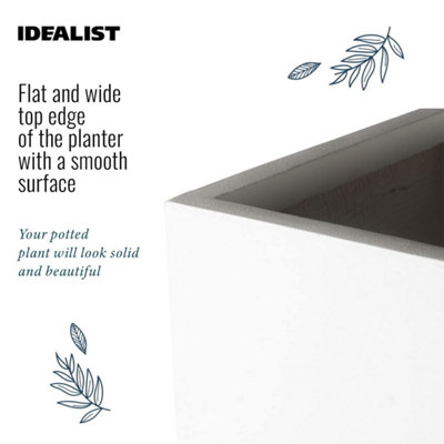 IDEALIST™ 25cm Planter, White Reinforced Stone Square Flower Box Garden Planter, Outdoor Plant Pot