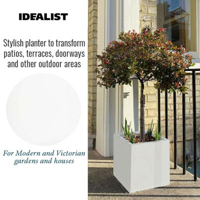 IDEALIST™ 25cm Planter, White Reinforced Stone Square Flower Box Garden Planter, Outdoor Plant Pot