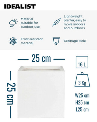 IDEALIST™ 25cm Planter, White Reinforced Stone Square Flower Box Garden Planter, Outdoor Plant Pot