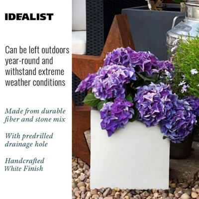 IDEALIST™ 25cm Planter, White Reinforced Stone Square Flower Box Garden Planter, Outdoor Plant Pot