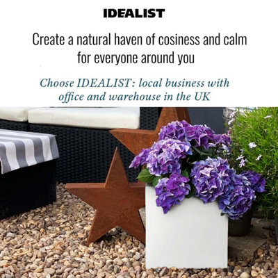 IDEALIST™ 25cm Planter, White Reinforced Stone Square Flower Box Garden Planter, Outdoor Plant Pot