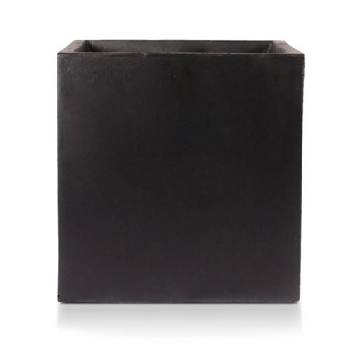 IDEALIST™ 25cm Square Planter, Black Reinforced Stone Flower Box Garden Planter, Outdoor Plant Pot
