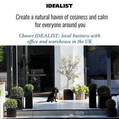 IDEALIST™ 25cm Square Planter, Black Reinforced Stone Flower Box Garden Planter, Outdoor Plant Pot