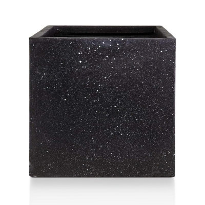 IDEALIST™ 30cm Square Planter, Black Terrazzo Effect Reinforced Stone Flower Box, Outdoor Plant Pot