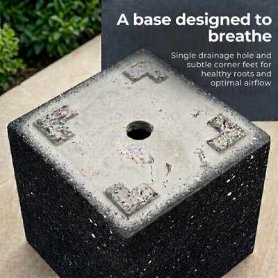 IDEALIST™ 30cm Square Planter, Black Terrazzo Effect Reinforced Stone Flower Box, Outdoor Plant Pot