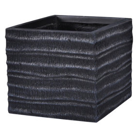 IDEALIST 30cm Square Planter, Flower Box Garden Planter, Straw Ribbed Black Reinforced Stone Outdoor Plant Pot, 20L