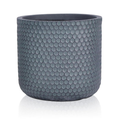 IDEALIST™ 31cm Round Planter, Honeycomb Slate Grey Reinforced Stone Cylinder Outdoor Plant Pot D31 H30.5 cm, 23L