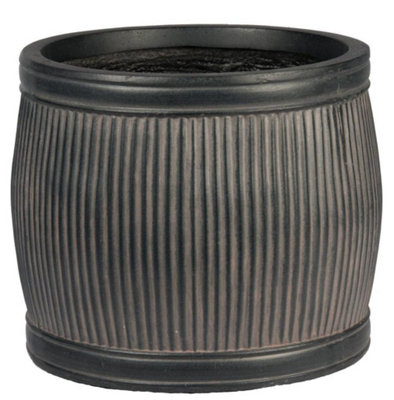 IDEALIST™ 32cm Dark Grey Reinforced Stone Garden Dolly Tub  Planter, Vintage Faux Lead Ribbed Outdoor Plant Pot D32 H27 cm, 22L