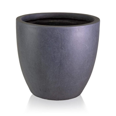 IDEALIST™ 35cm Round Planter, Dark Grey Reinforced Stone Garden Planter, Outdoor Plant Pot D35 H32 cm, 30L