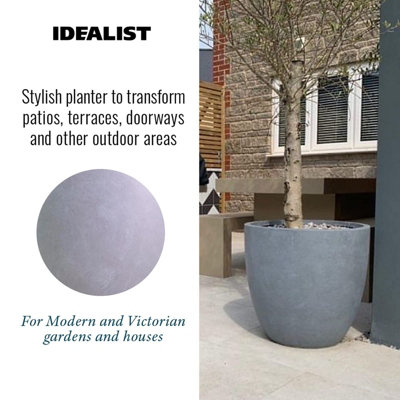 IDEALIST™ 35cm Round Planter, Grey Reinforced Stone Garden Planter, Outdoor Plant Pot D35 H32 cm, 30L