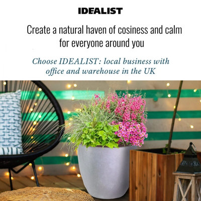 IDEALIST™ 35cm Round Planter, Grey Reinforced Stone Garden Planter, Outdoor Plant Pot D35 H32 cm, 30L