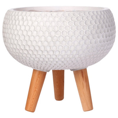 IDEALIST 36cm Bowl Planter with Legs, Honeycomb White Concrete Effect Round Indoor Plant Pot for Indoor Plants D36 H29 cm, 16L