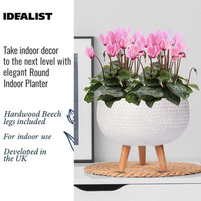 IDEALIST 36cm Bowl Planter with Legs, Honeycomb White Concrete Effect Round Indoor Plant Pot for Indoor Plants D36 H29 cm, 16L