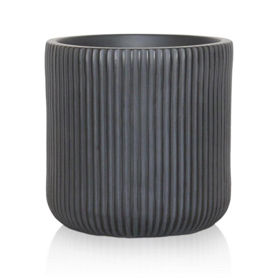 IDEALIST™ 36cm Round Planter, Ribbed Black Reinforced Stone Cylinder Outdoor Plant Pot D36 H37 cm, 39L