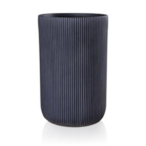 IDEALIST™ 36cm Tall Planter, Ribbed Black Reinforced Stone Cylinder Round Planter, Outdoor Plant Pot D24 H36 cm, 17L