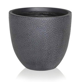 IDEALIST™ 37cm Round Planter, Hammered Black Reinforced Stone Egg Outdoor Plant Pot D37 H35 cm, 31.7L