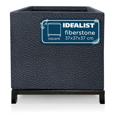 IDEALIST�™ 37cm Square Planter, Black Slate Effect Indoor Planter on 5cm Detachable Metal Stand H42 L37 W37 cm, 42.9L