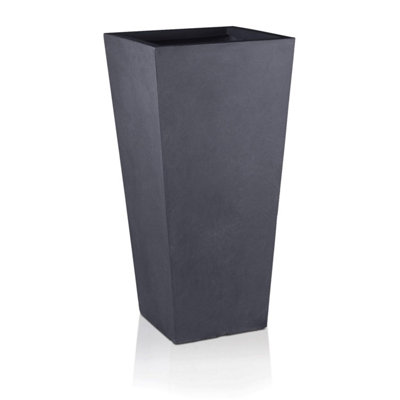 IDEALIST™ 38cm Tall Planter, Dark Grey Reinforced Stone Tapered Garden Planter, Outdoor Small Plant Pot H38 L18 W18 cm, 13L